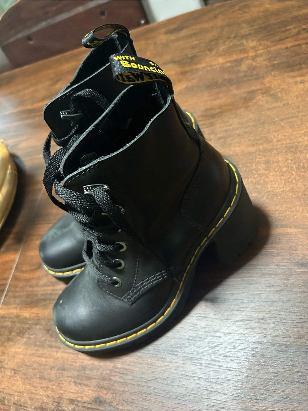 Doc martens Black Kids Lace-Up Platform Boots with Yellow Stitching